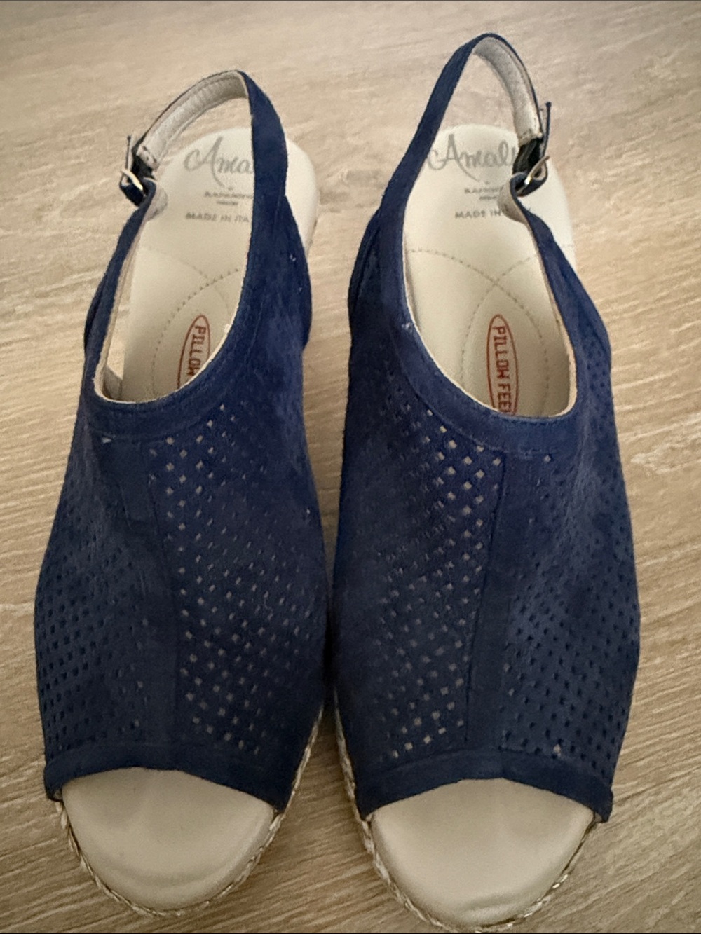 Amalfi Navy Perforated Suede Slingback Wedge Sandals